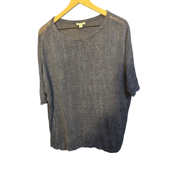 Pure Jill Sweaters - pure jill Petite Linen Blend Knit Top Blue Short Sleeve Pullover M